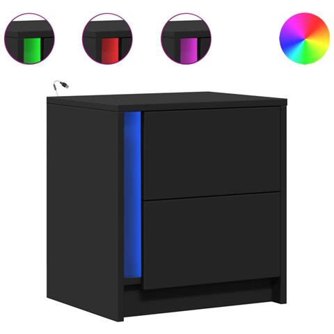Comodini Con Luci Led 2pz Neri In Legno Multistrato - Foto 2