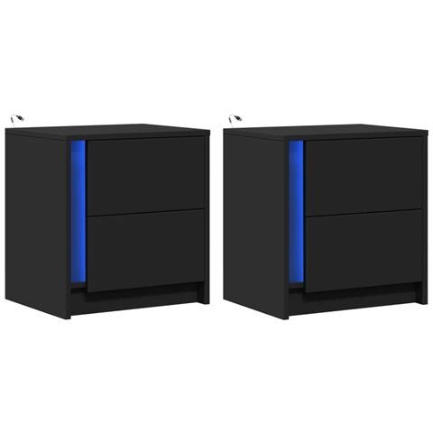 Comodini Con Luci Led 2pz Neri In Legno Multistrato - Foto 3