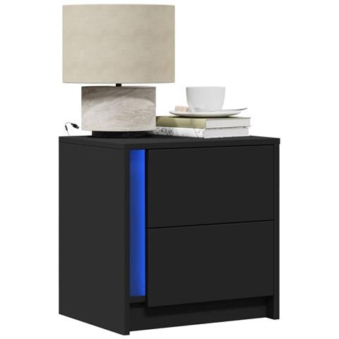 Comodini Con Luci Led 2pz Neri In Legno Multistrato - Foto 1