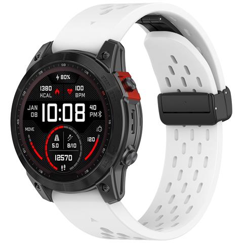 Cinturino In Silicone Garmin Fenix 8 43mm Con Foro E Chiusura Pieghevole - Bianco White - Foto 1