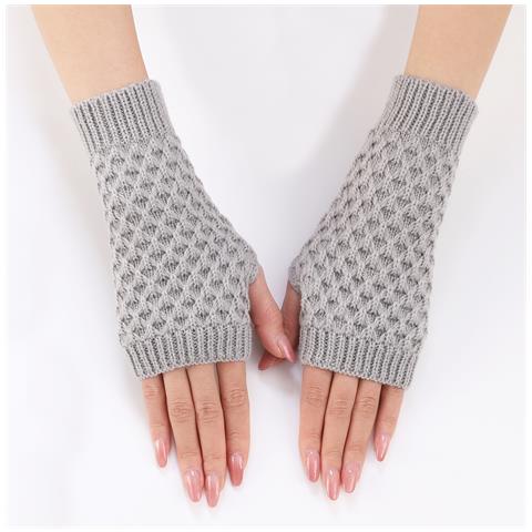 Guanti Corti Lavorati A Maglia Con Motivo Ananas Grey - Foto 1