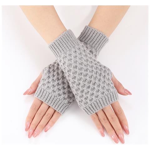 Guanti Corti Lavorati A Maglia Con Motivo Ananas Grey - Foto 3