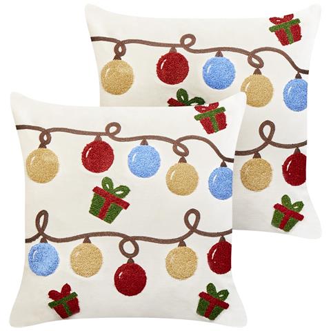 Set Di 2 Cuscini Palmier Velluto 45 X 45 Cm Bianco Sporco Modello Natalizio - Foto 2