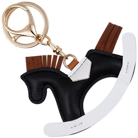 Portachiavi Con Cavallo A Dondolo In Stile Cartone Animato, Elegante Ciondolo Per Borsa Black - Foto 1