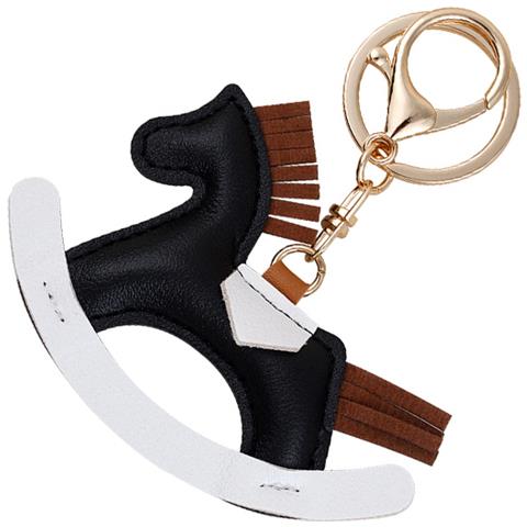 Portachiavi Con Cavallo A Dondolo In Stile Cartone Animato, Elegante Ciondolo Per Borsa Black - Foto 2
