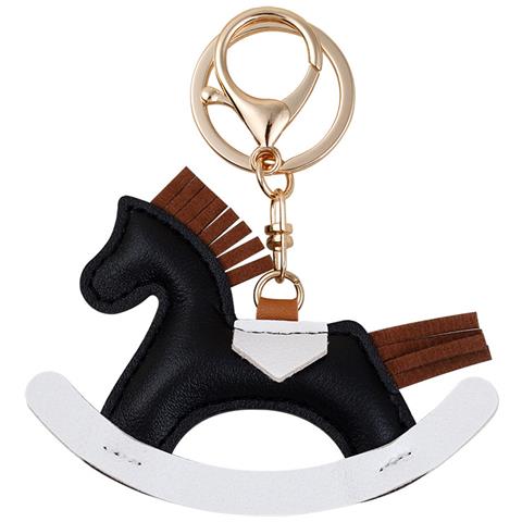 Portachiavi Con Cavallo A Dondolo In Stile Cartone Animato, Elegante Ciondolo Per Borsa Black - Foto 3