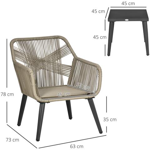 Set Tavolino e Sedie da Giardino 3 Pezzi in Rattan PE e Acciaio con 2 Sedie Moderne e 1 Tavolino da Caffè - Foto 2