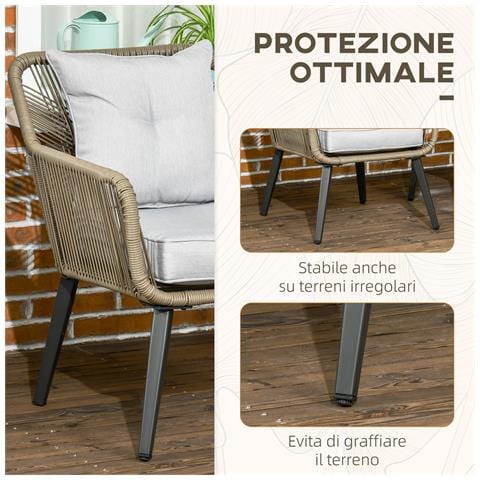 Set Tavolino e Sedie da Giardino 3 Pezzi in Rattan PE e Acciaio con 2 Sedie Moderne e 1 Tavolino da Caffè - Foto 6