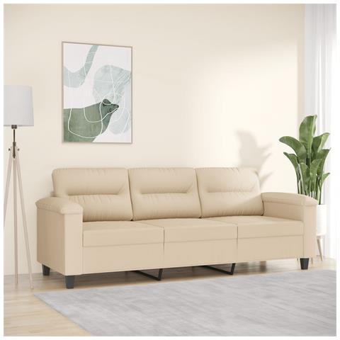 Divano A 3 Posti Crema 180 Cm In Tessuto Microfibra - Foto 1