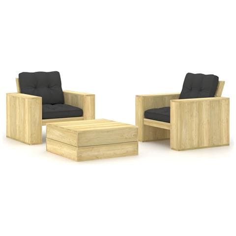 Set Divani Da Giardino 3 Pz Con Cuscini Legno Pino Impregnato - Foto 2