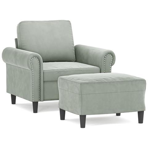 Poltrona con Poggiapiedi Grigio Chiaro 60 cm in Velluto - Foto 1