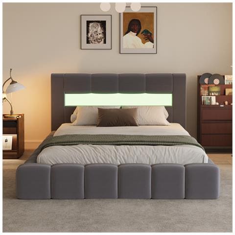 Omaha Letto Nuvola Led Con Cassettiera 140x190cm Velluto Grigio - Foto 2