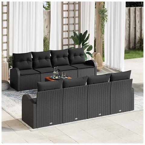 Set Divano Giardino 9 Pezzi con Cuscini Nero Polyrattan Acacia - Foto 2