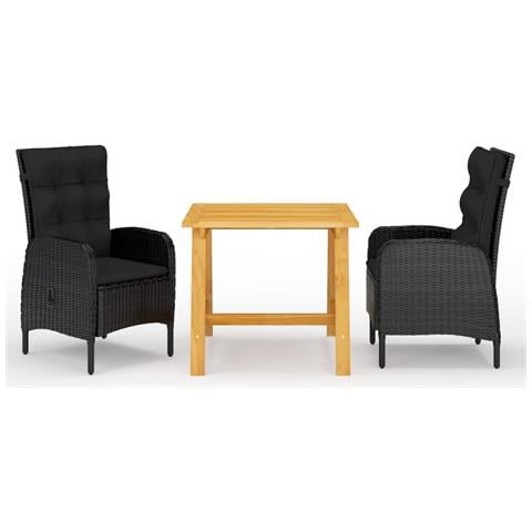 Set Mobili da Pranzo per Giardino 3 pz Nero - Foto 1