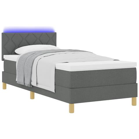 Letto con Rete con Materasso & LED Grigio Scuro 90x200 cm Tessuto - Foto 1