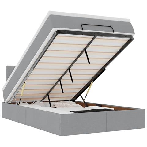 Pouf Letto con Materasso Grigio Chiaro 120x200 cm in Tessuto - Foto 1