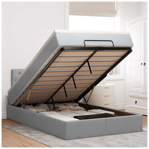 Pouf Letto con Materasso Grigio Chiaro 120x200 cm in Tessuto - Foto 2