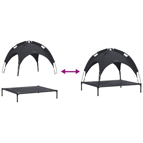 Letto Rialzato per Cani con Tettoia Rimovibile Nero XL Acciaio - Foto 9