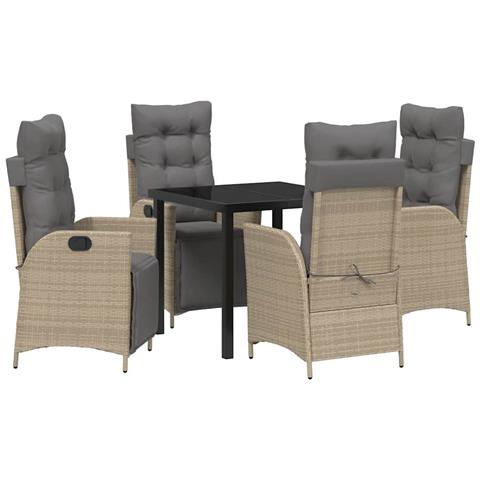 Set da Pranzo per Giardino 5 pcs Beige Poly Rattan - Foto 1