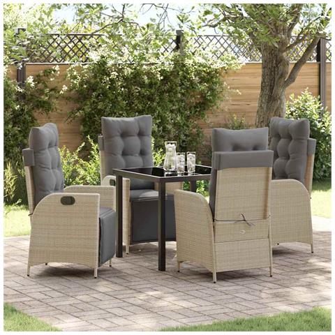 Set da Pranzo per Giardino 5 pcs Beige Poly Rattan - Foto 2