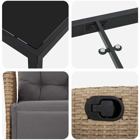 Set da Pranzo per Giardino 5 pcs Beige Poly Rattan - Foto 9