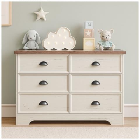 Valla Cassettiera 6 Cassetti Bianco E Legno 120cm - Foto 2