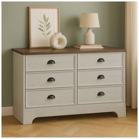 Valla Cassettiera 6 Cassetti Bianco E Legno 120cm - Foto 1