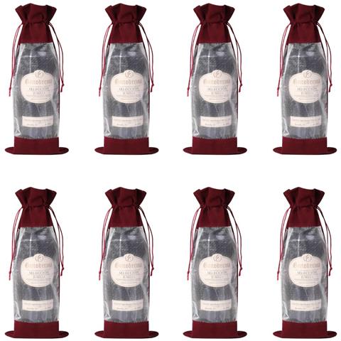Set Di 8 Sacchetti Regalo Per Vino In Iuta E Velluto Con Coulisse - Coperture Riutilizzabili Per Bottiglie Di Vino Red - Foto 1