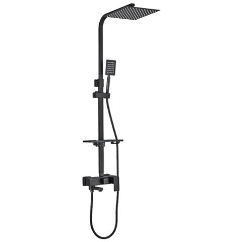 Colonna doccia, Blackswan, tipo M120, modello nero opaco regolabile, con bocca orientabile e mensola, misura 20 cm - Foto 1