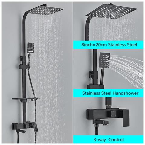 Colonna doccia, Blackswan, tipo M120, modello nero opaco regolabile, con bocca orientabile e mensola, misura 20 cm - Foto 2