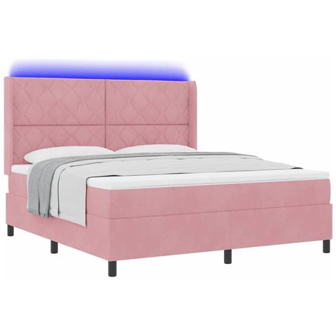 Letto a molle con materasso con led Rosa 180 x 200 cm Velluto - Foto 1