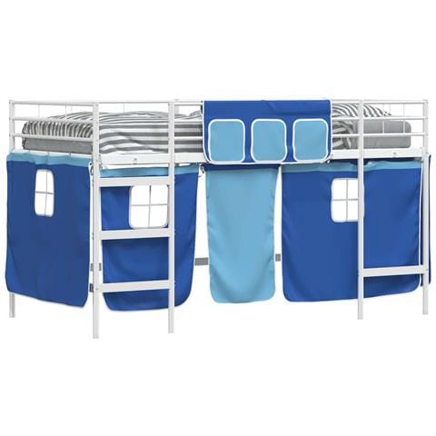 Struttura del Letto Loft per Bambini con Tendine Bianco e Blu - Foto 1