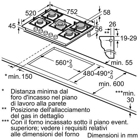 Serie 6 PPQ7A6I15 Piano cottura a gas 75 cm 5 fuochi Vetro Nero - Foto 6