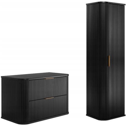 | Set di mobili da bagno - nero opaco | 80/52/41 cm & 35/139/31 cm | Mobili sottolavabo, mobili da bagno, colonne, mobiletti da bagno - Foto 1