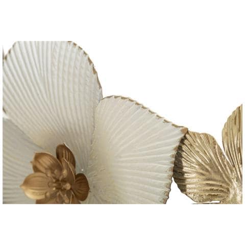 Pannello Decorativo Da Parete Moty A Fiori Tropicali In Ferro Bianco, Grigio E Oro 134x69 Cm - Foto 2