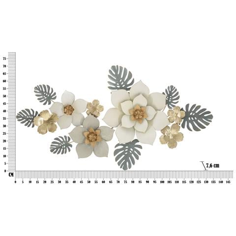Pannello Decorativo Da Parete Moty A Fiori Tropicali In Ferro Bianco, Grigio E Oro 134x69 Cm - Foto 6
