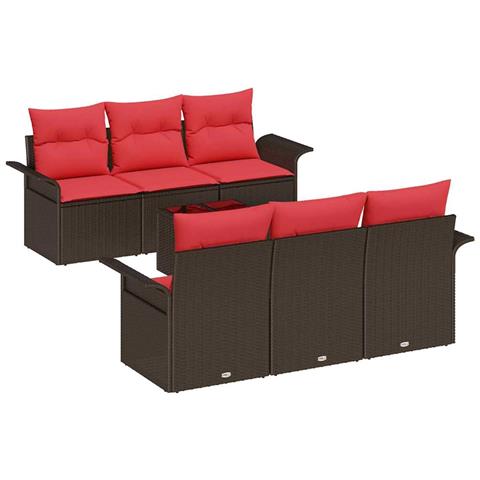 Set Divano da Giardino con cuscino 7 pcs Marrone polyrattan - Foto 1