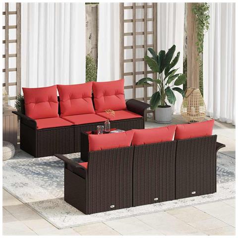 Set Divano da Giardino con cuscino 7 pcs Marrone polyrattan - Foto 2