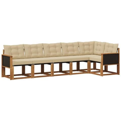 Set di divani da esterno con cuscino 6 pcs Naturale e Beige - Foto 1