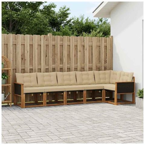 Set di divani da esterno con cuscino 6 pcs Naturale e Beige - Foto 2