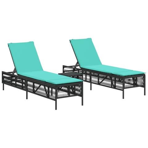 Lettini prendisole 2 pz con Tavolino in Polyrattan Nero - Foto 1