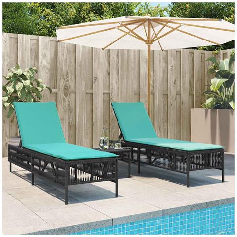 Lettini prendisole 2 pz con Tavolino in Polyrattan Nero - Foto 2