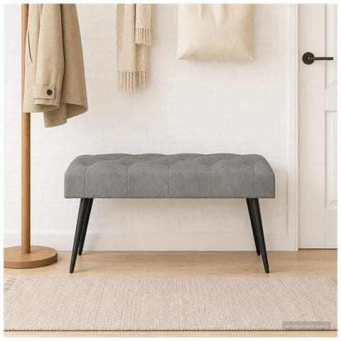 Panchina con bottoni imbottiti Grigio Chiaro 80 x 40 x 46 cm - Foto 2