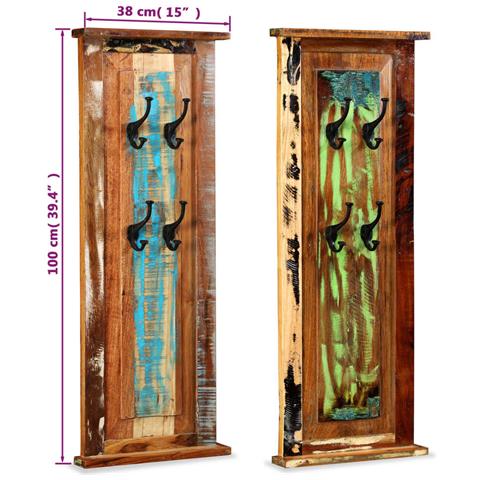 2 Pz Appendiabiti In Legno Massello Di Recupero 38x100 Cm - Foto 2