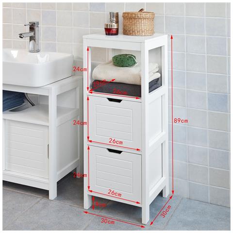 Armadietto Terra Da Bagno, mobiletto Salvaspazio, Bianco, frg127-w, it - Foto 2