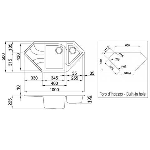 Lavello Ego Corner Granitek 100x50 cm 2 vasche con gocciolatoio Colore Nero 40 - Foto 2