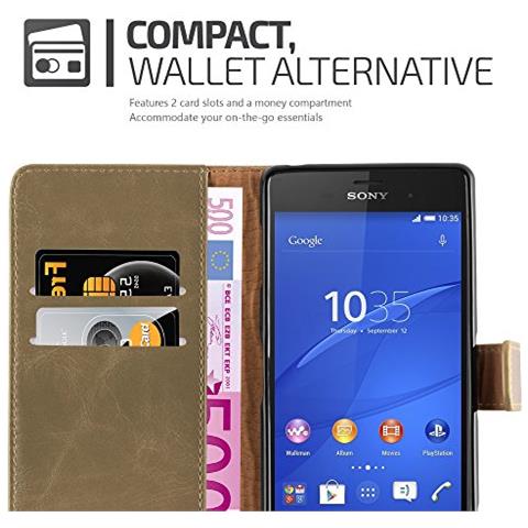 Custodia Compatibile Con Sony Xperia Z3 In Marrone Cappuccino - Coperchio Protettiva Con Chiusura Magnetica, Funzione Stand E Tasca Per Le Carte - Foto 2