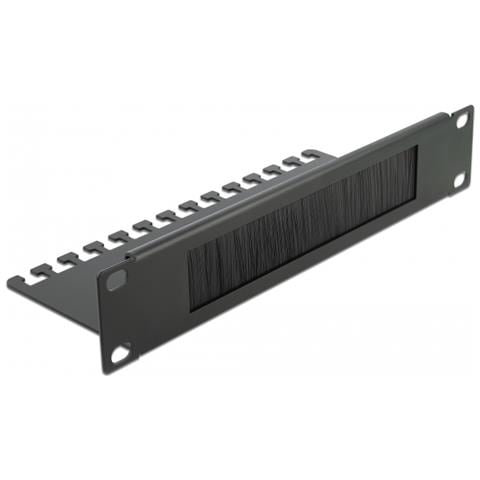 DeLOCK Spazzola a strip da 10? per la gestione dei cavi con piastra di supporto per cavi 1U nera, Pannello spazzolato, Nero, Metallo, Nylon, 1U, 25,4 cm (10"), 92 mm - Foto 1
