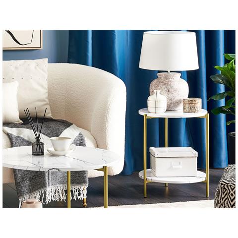 Tavolino Effetto Marmo Bianco E Oro Ø 40 Cm Reva - Foto 1