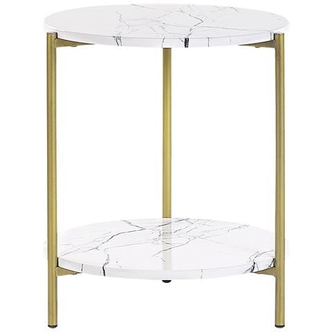 Tavolino Effetto Marmo Bianco E Oro Ø 40 Cm Reva - Foto 2